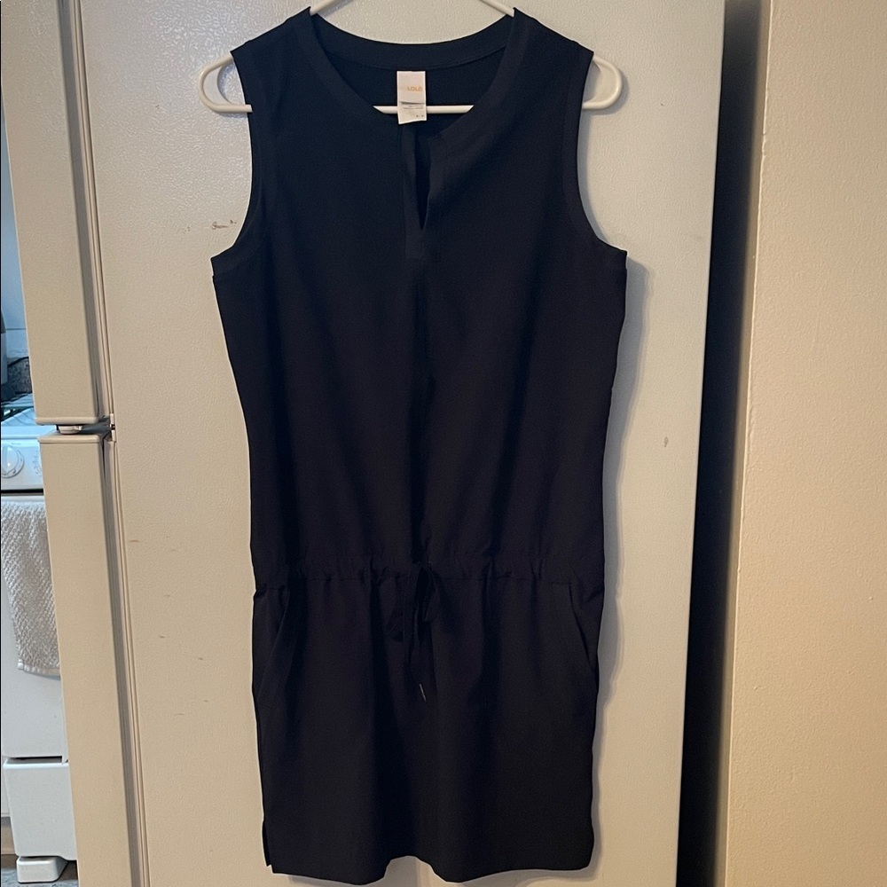 Lolë Small Black Sleeveless Dress Pockets Elastic Waistband Tie